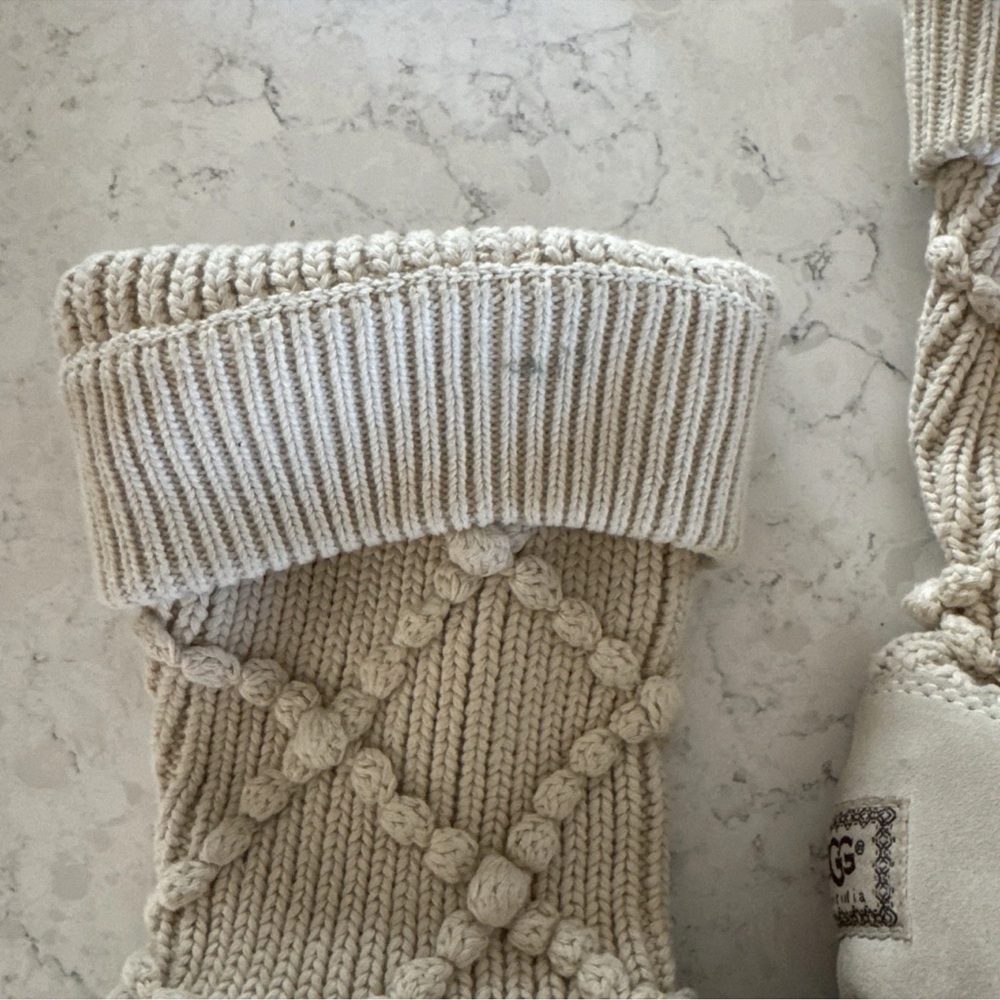 UGG Australia Women's Classic Argyle Knit Pull On Boots Cream - Size 8 - Picture 4 of 6